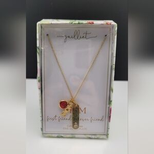 Mom silver plated necklace with faux garnet. BNIB